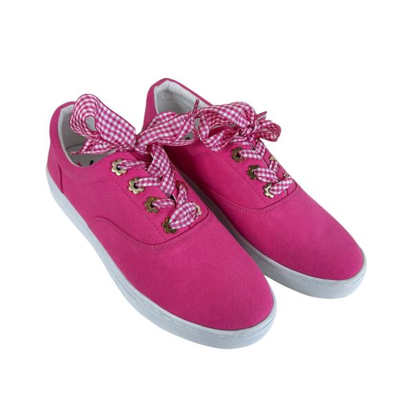 Izaac Mizarahi Live Pink Canvas Gingham Lace Up Fashion Sneakers Size 8.5 - Picture 1 of 12